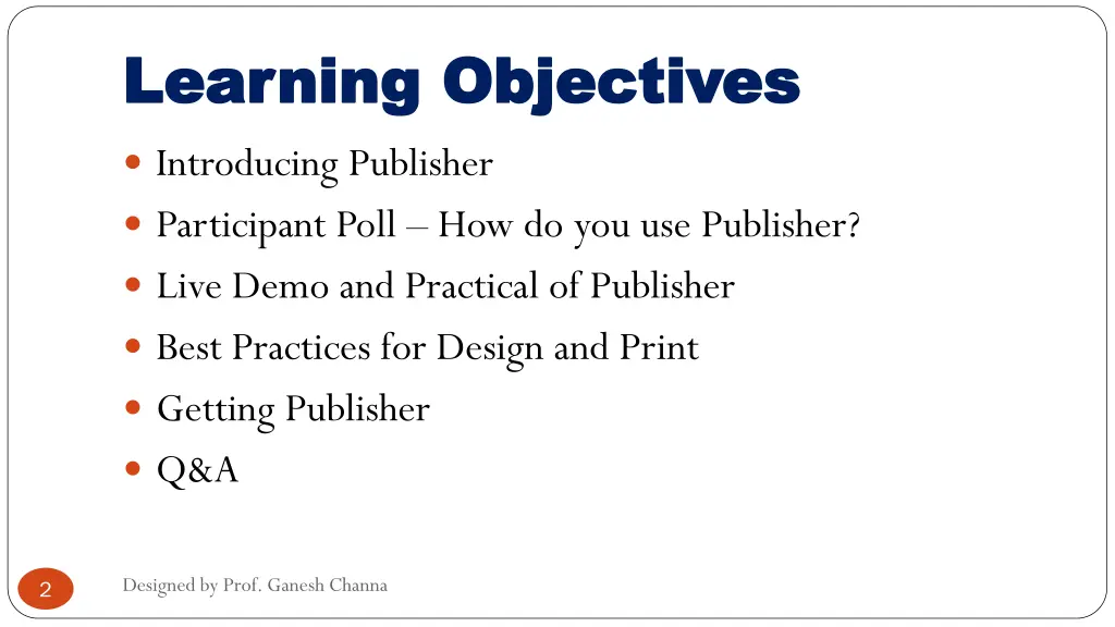 learning objectives learning objectives