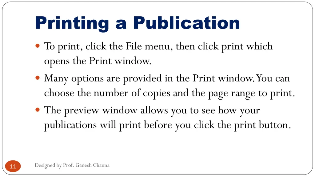 printing a publication to print click the file