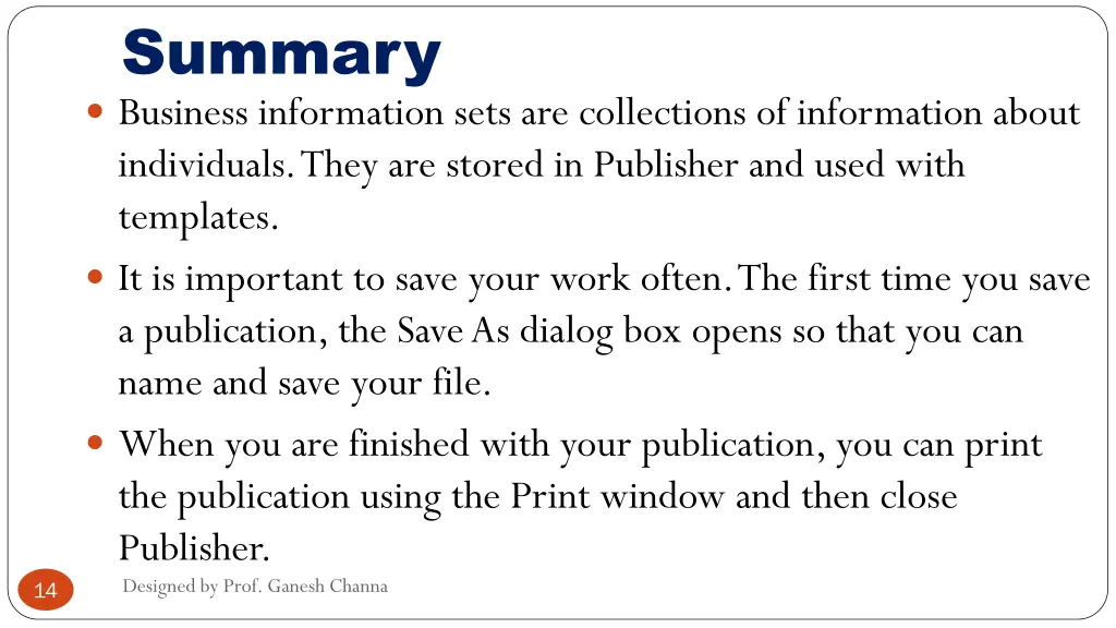 summary business information sets are collections