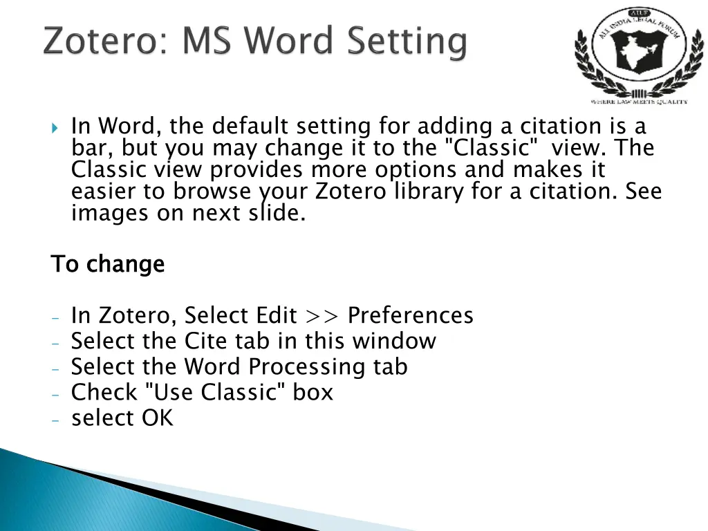 in word the default setting for adding a citation