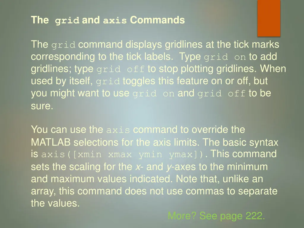 the grid and axis commands