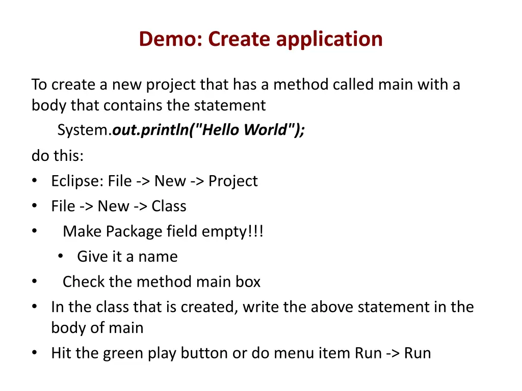 demo create application