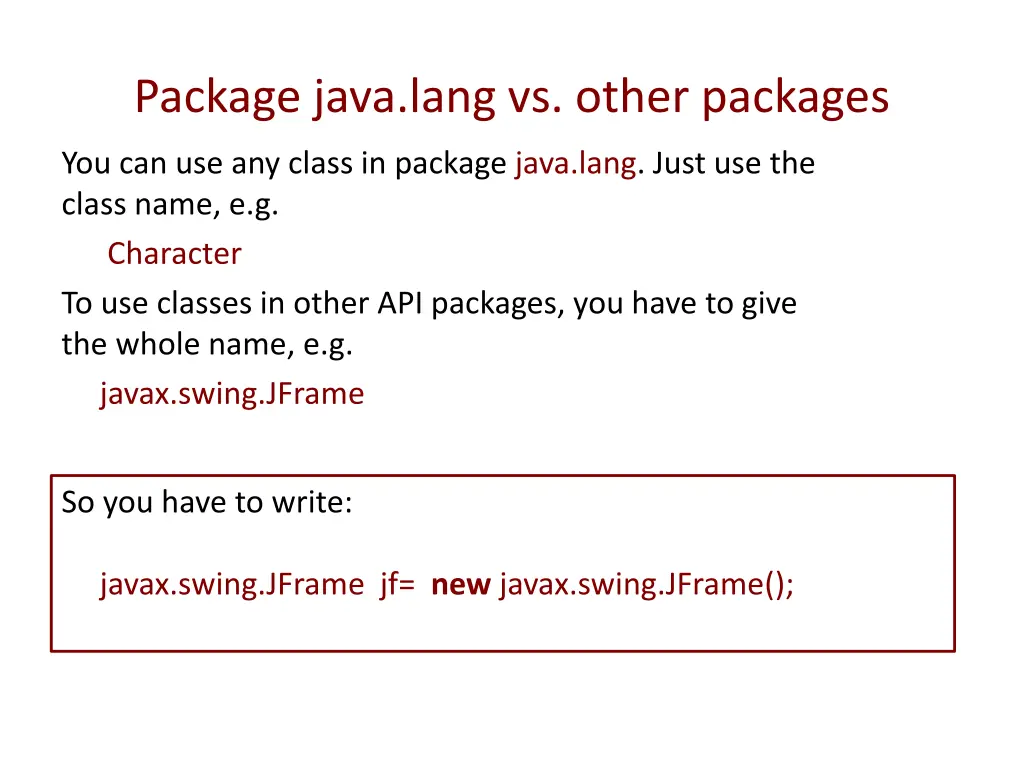 package java lang vs other packages