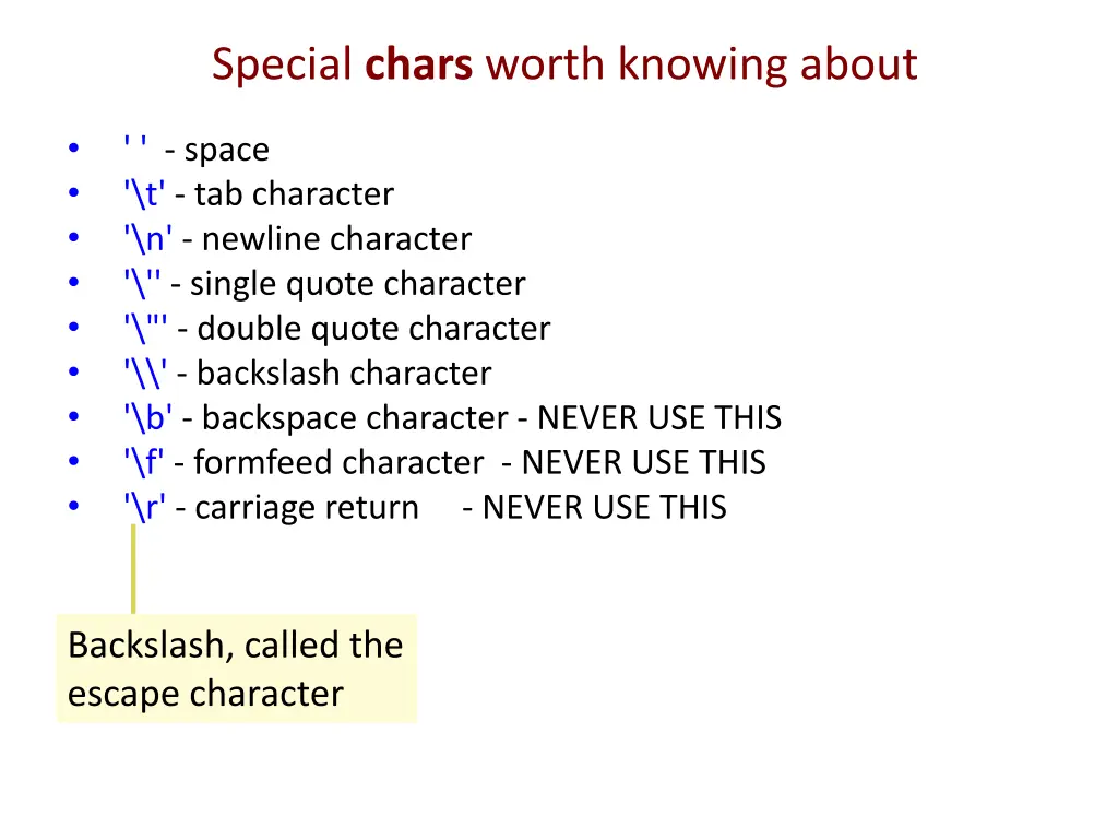 special chars worth knowing about