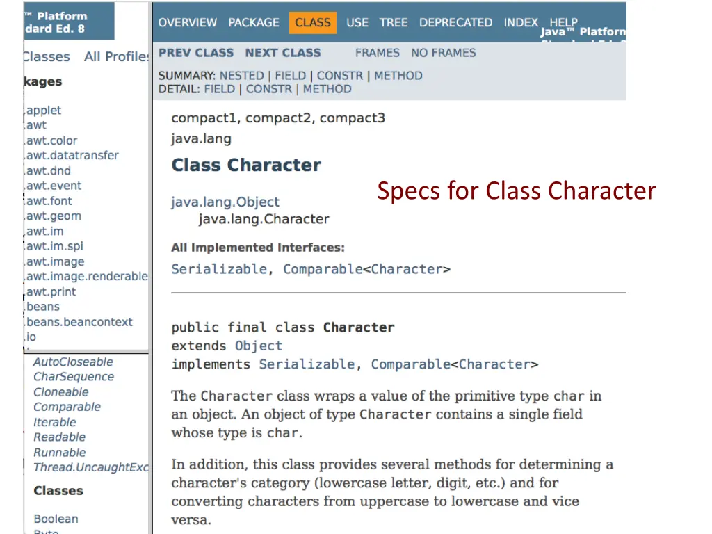 specs for class character