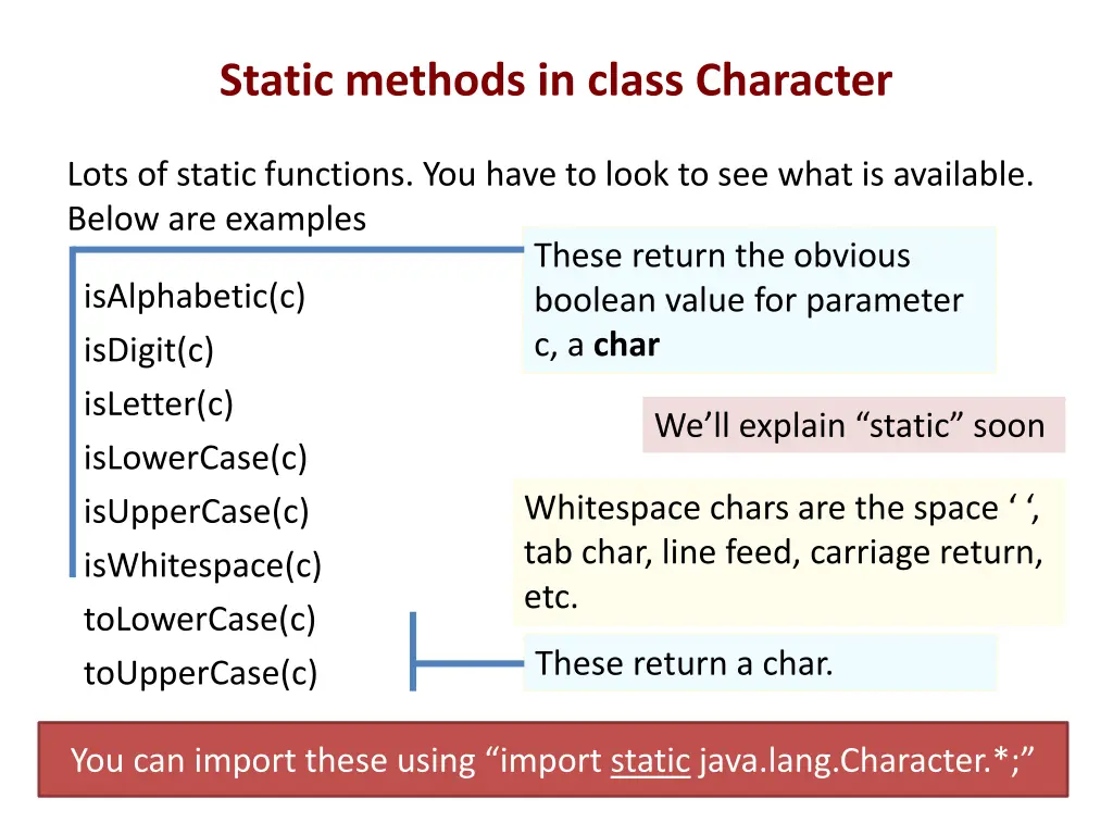 static methods in class character