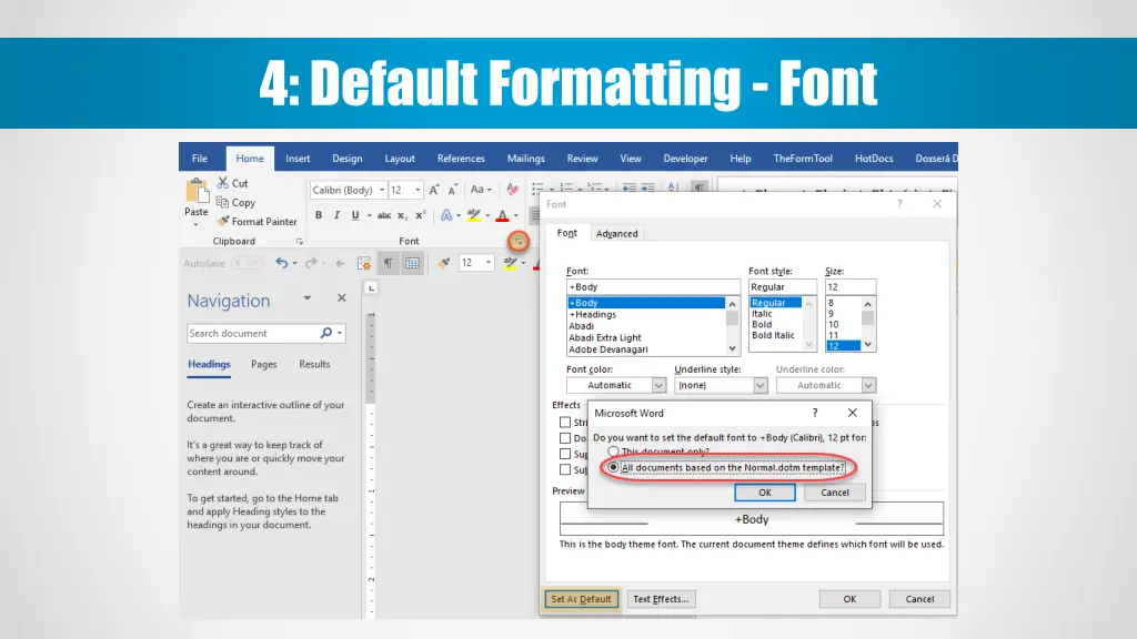 4 default formatting font