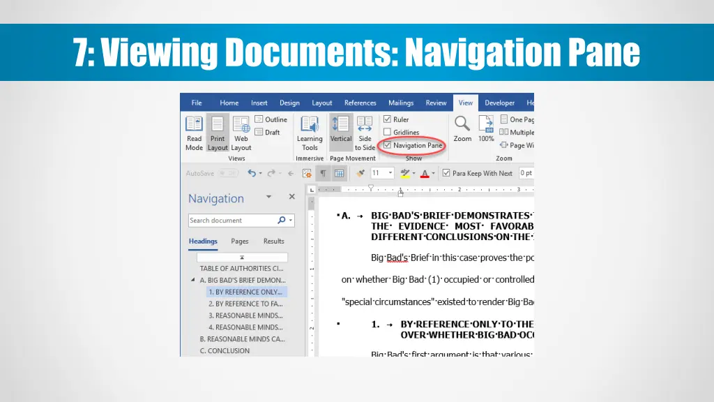 7 viewing documents navigation pane