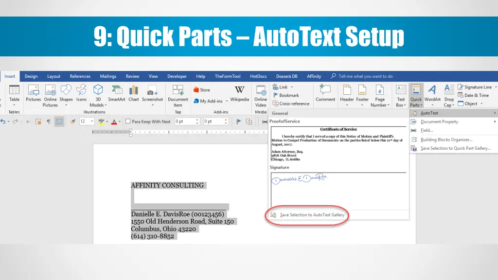 9 quick parts autotext setup