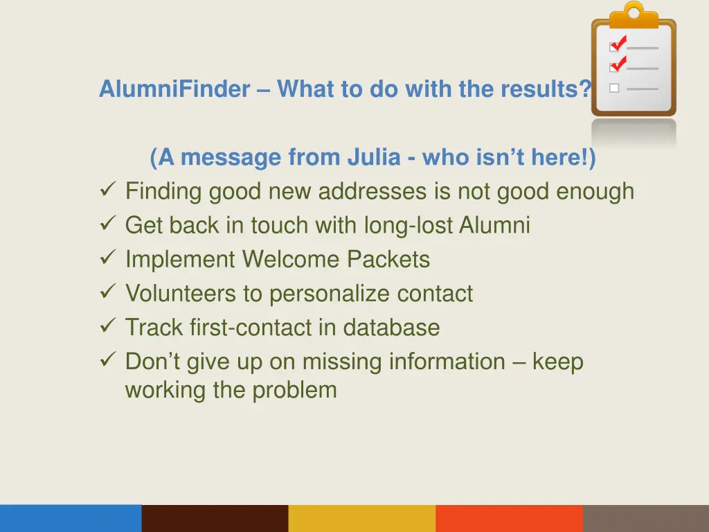 alumnifinder what to do with the results