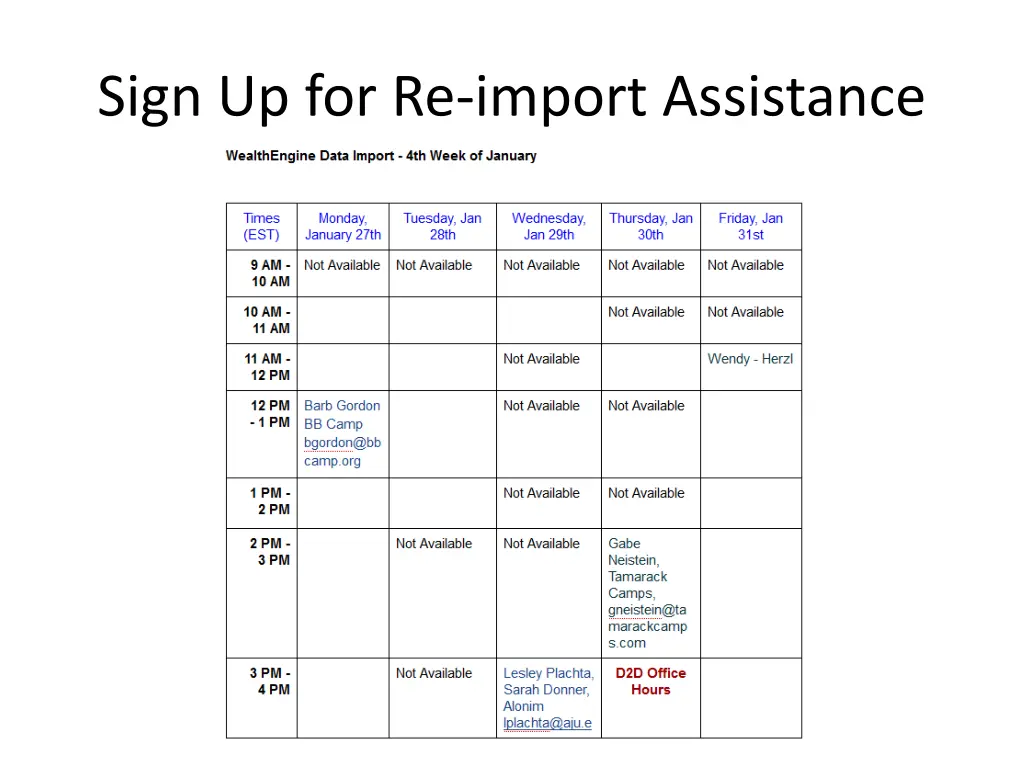 sign up for re import assistance