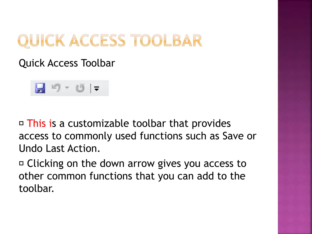 quick access toolbar