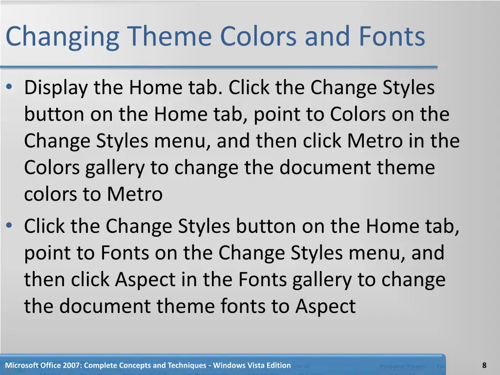 changing theme colors and fonts