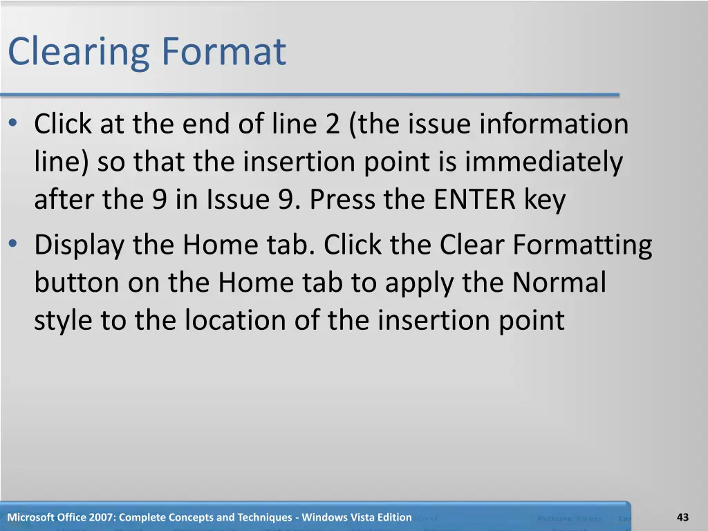 clearing format 1