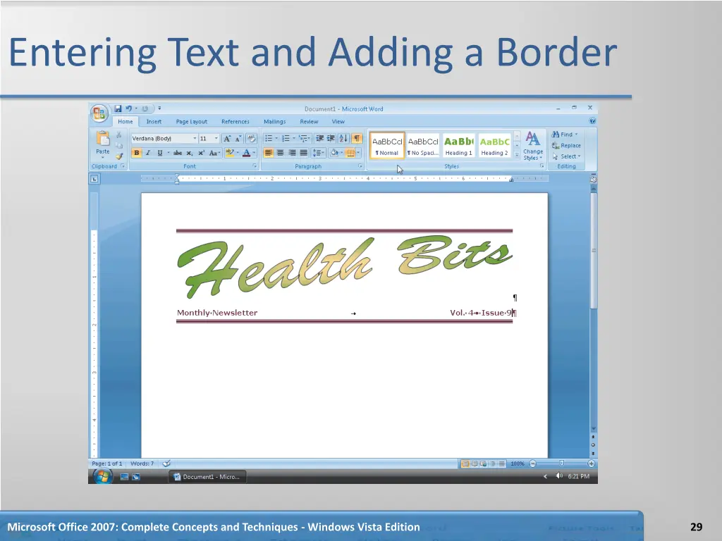 entering text and adding a border 1