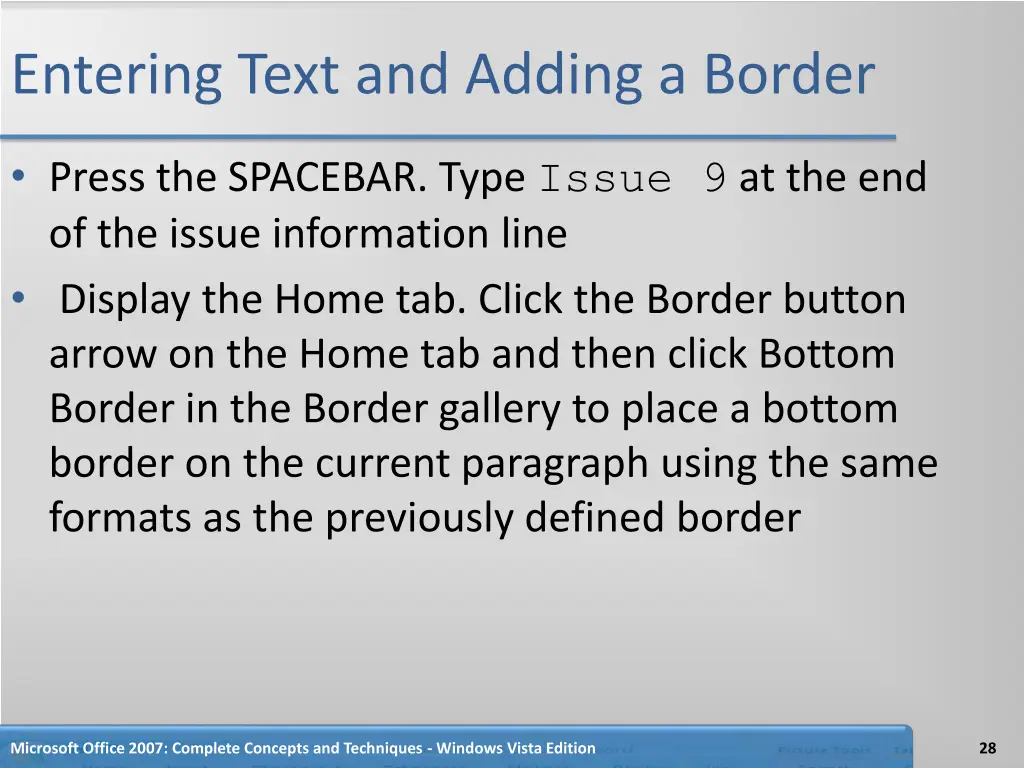 entering text and adding a border