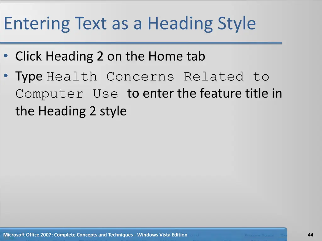 entering text as a heading style