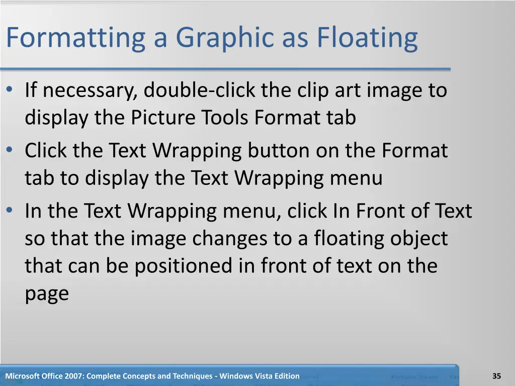 formatting a graphic as floating