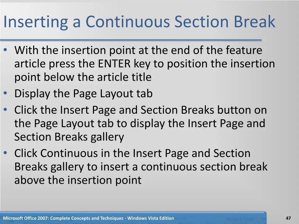 inserting a continuous section break