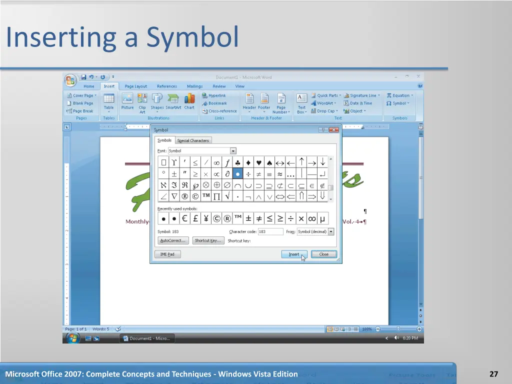 inserting a symbol 1