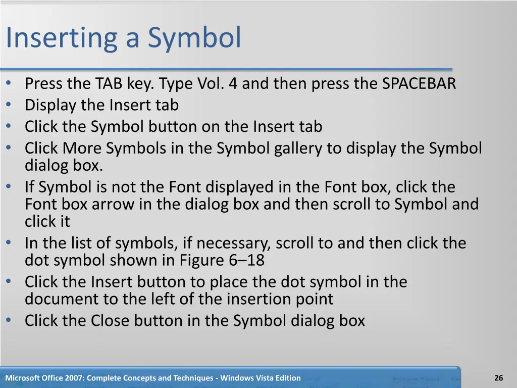 inserting a symbol