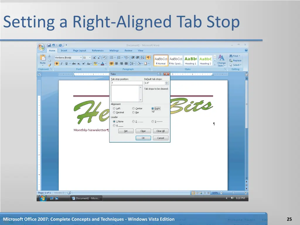 setting a right aligned tab stop 2