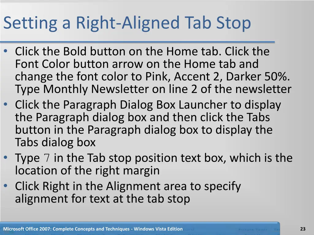 setting a right aligned tab stop