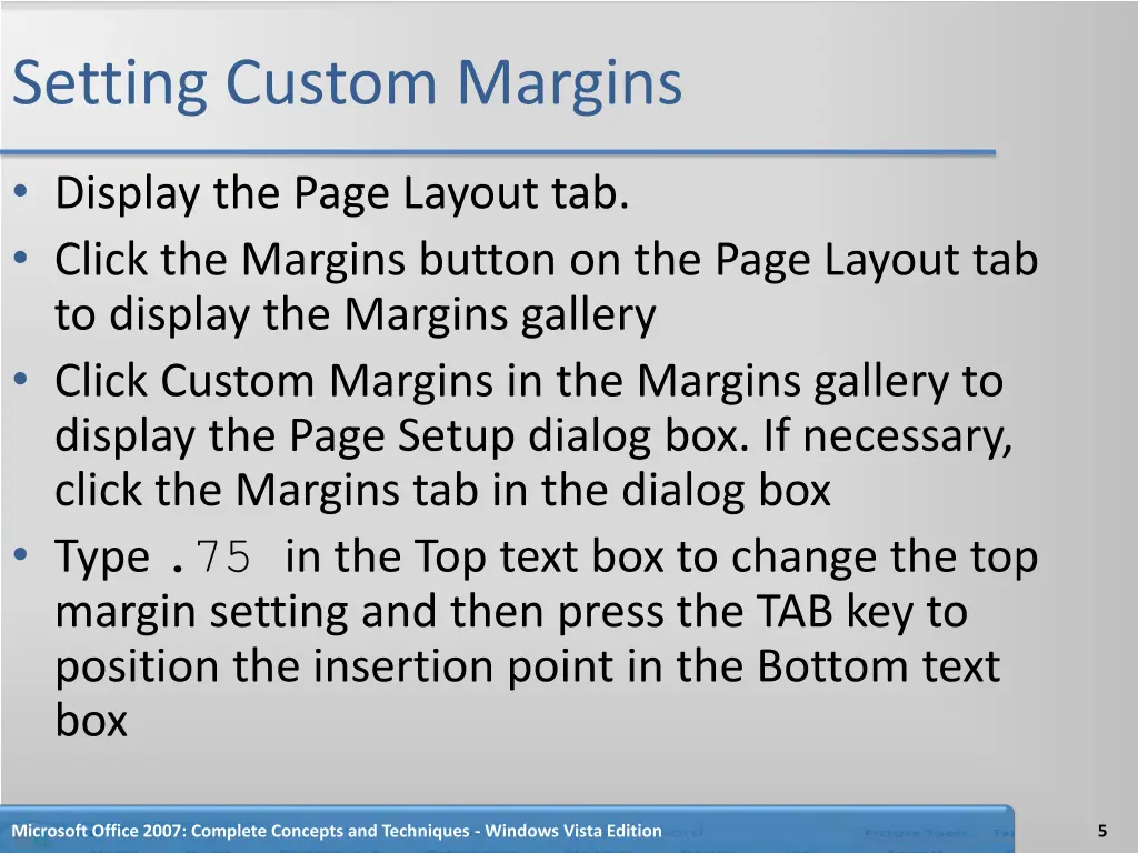 setting custom margins