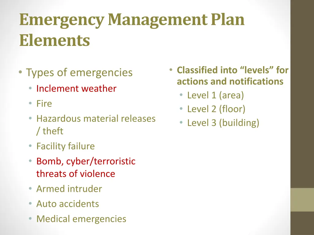 emergency management plan elements