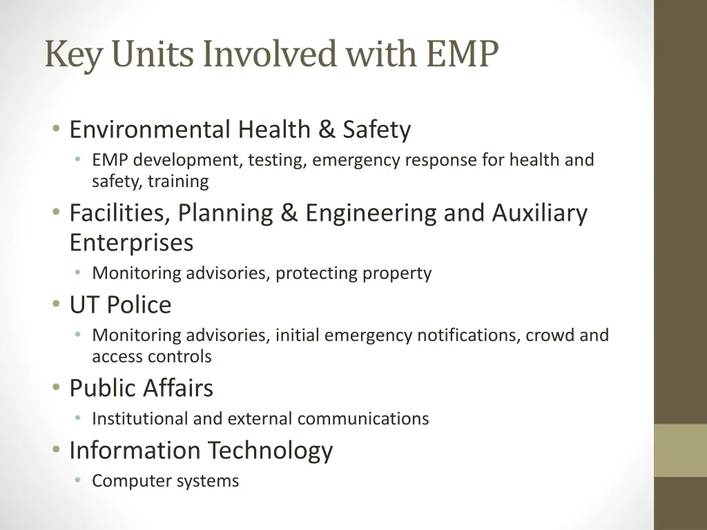 key units involved with emp