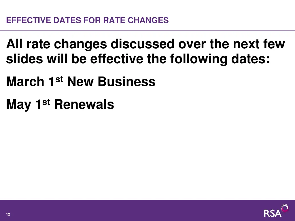 effective dates for rate changes