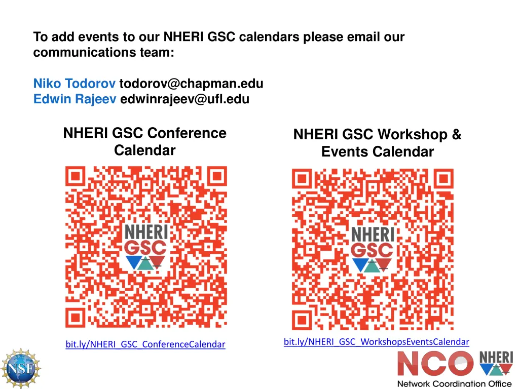 to add events to our nheri gsc calendars please