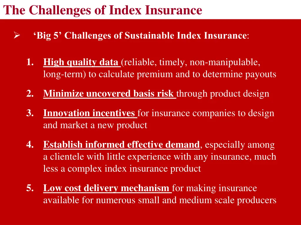 the challenges of index insurance