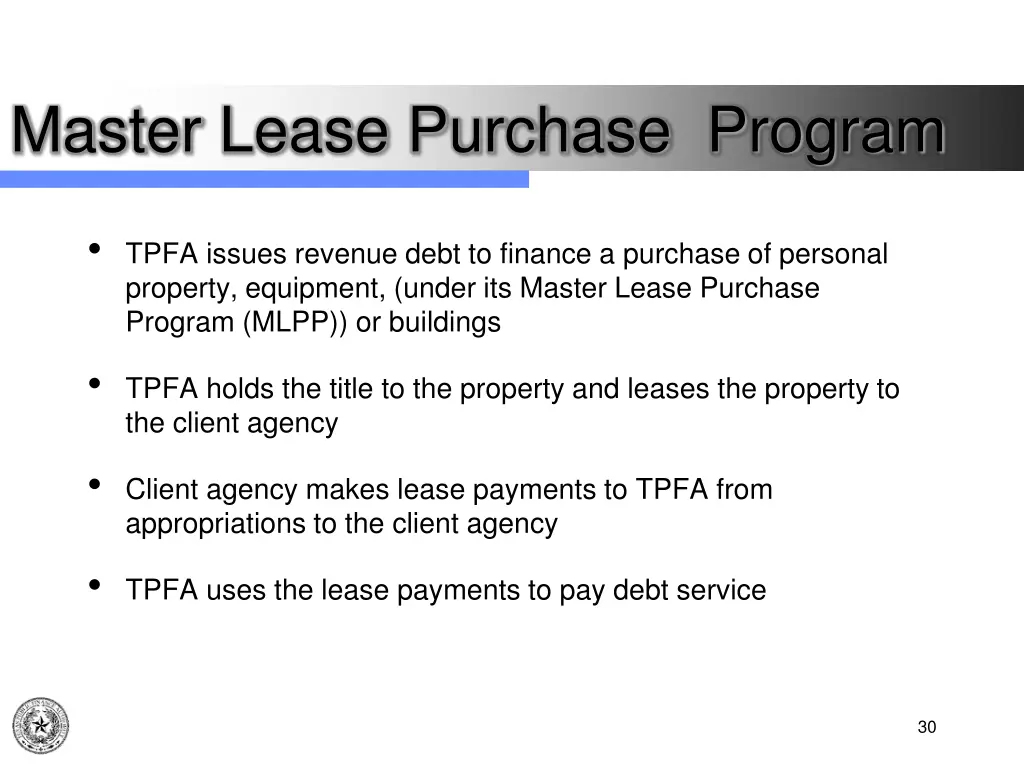 master lease purchase program