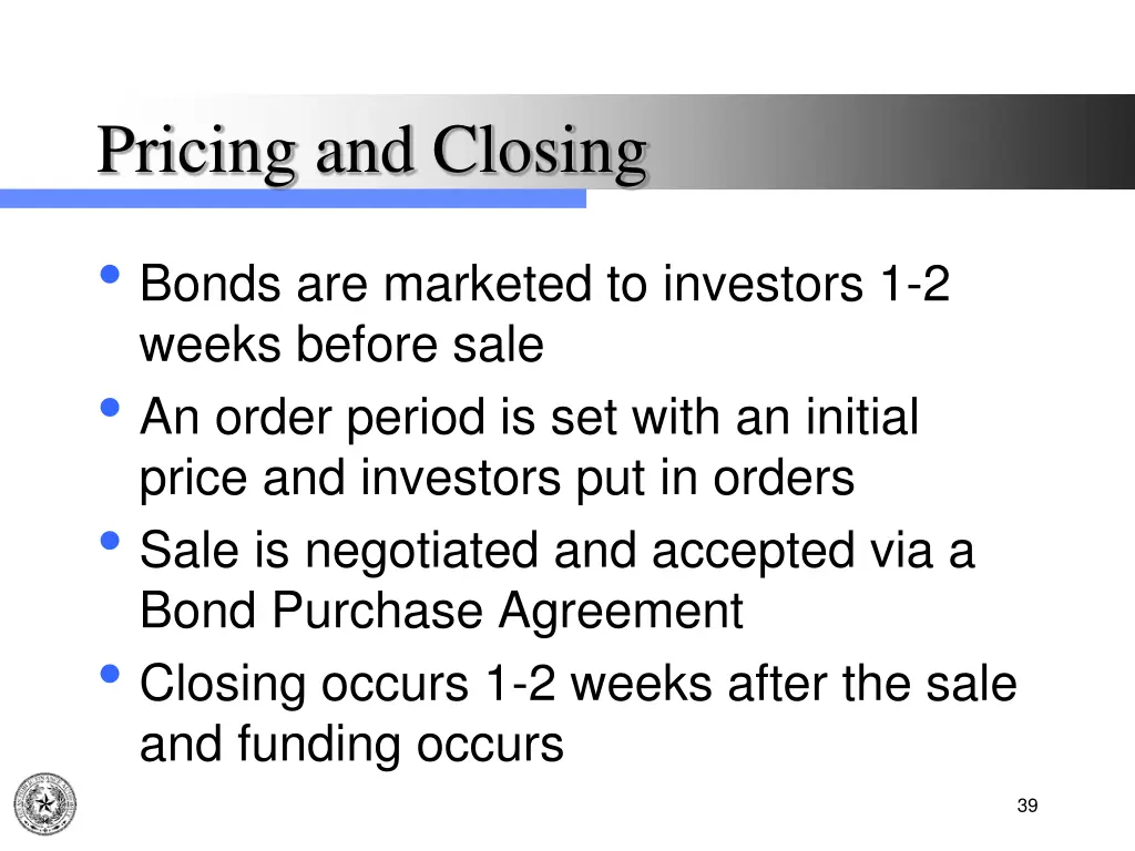 pricing and closing