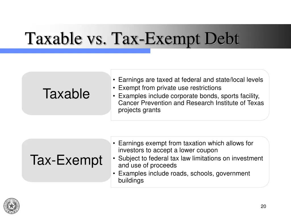 taxable vs tax exempt debt