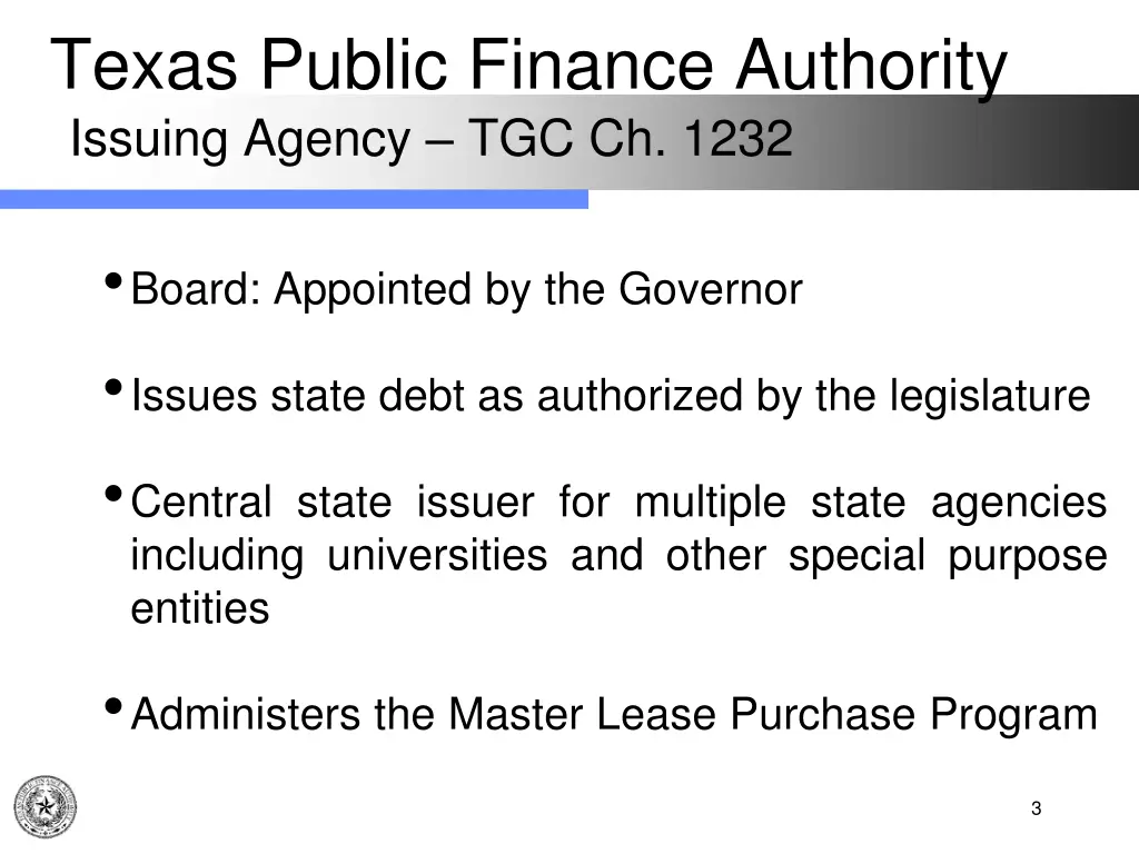 texas public finance authority issuing agency