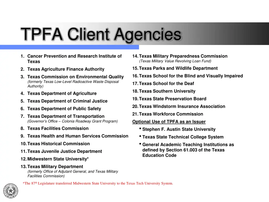 tpfa client agencies