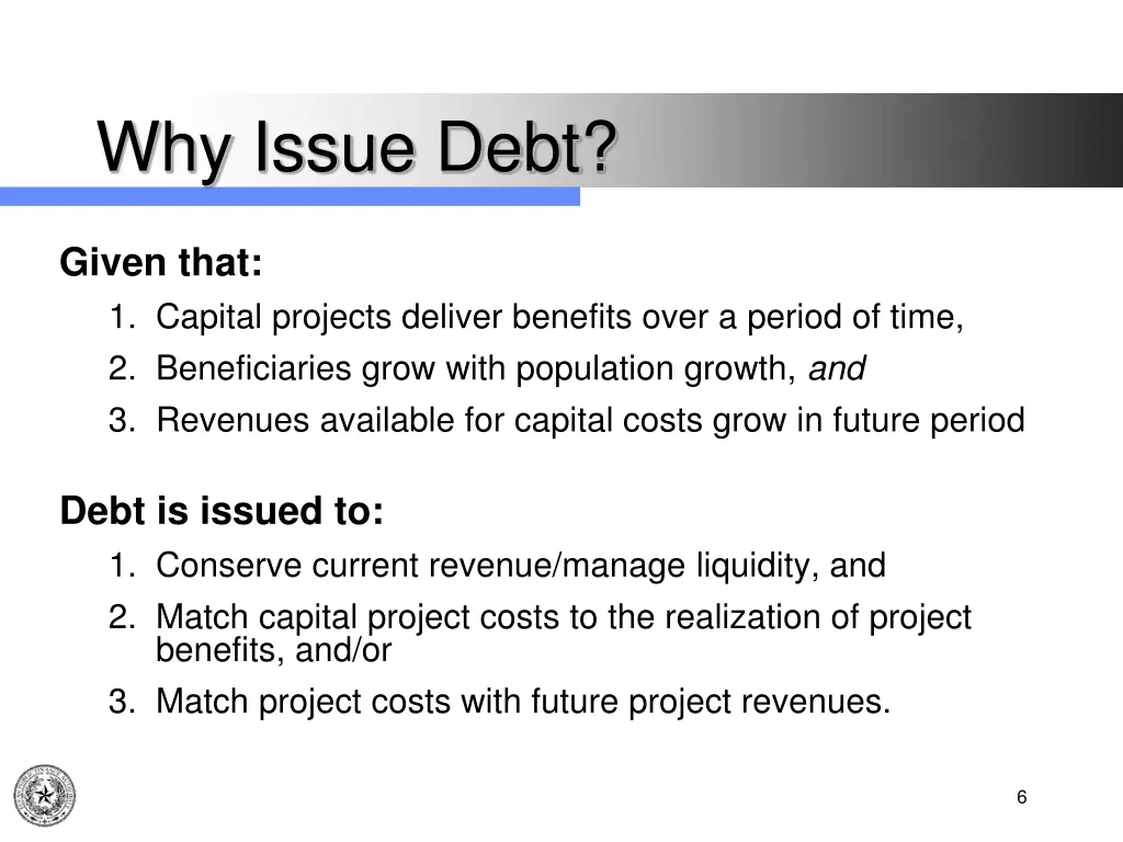 why issue debt