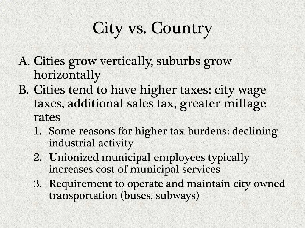 city vs country