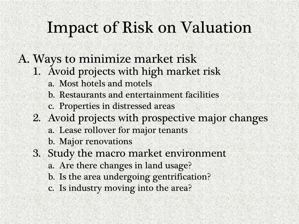 impact of risk on valuation