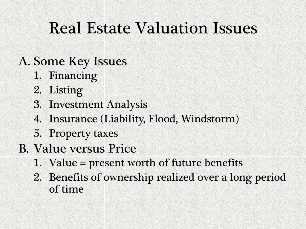 real estate valuation issues