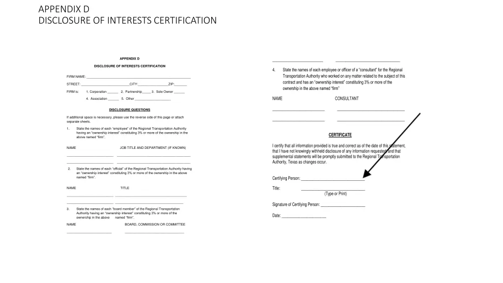 appendix d disclosure of interests certification