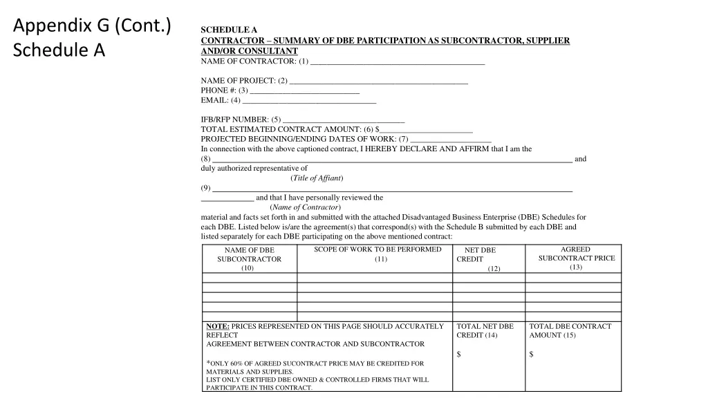 appendix g cont schedule a