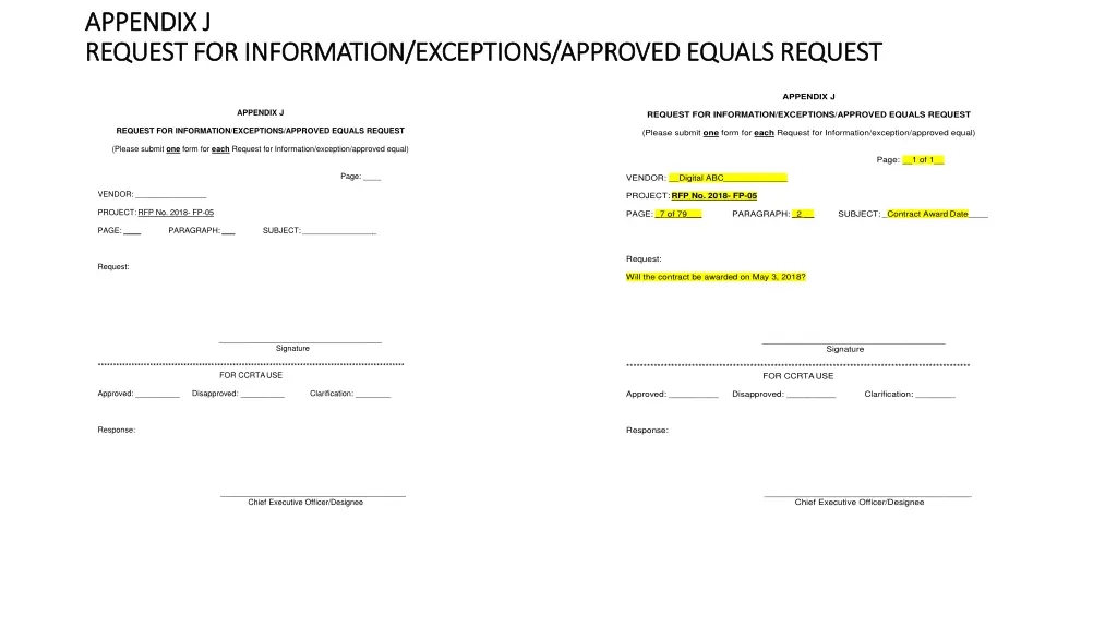 appendix j appendix j request for information