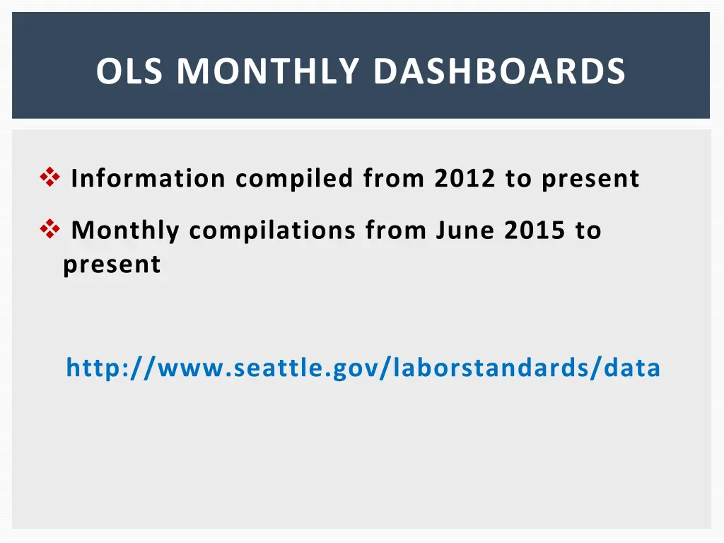 ols monthly dashboards