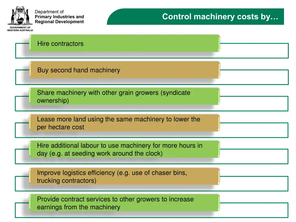 control machinery costs by