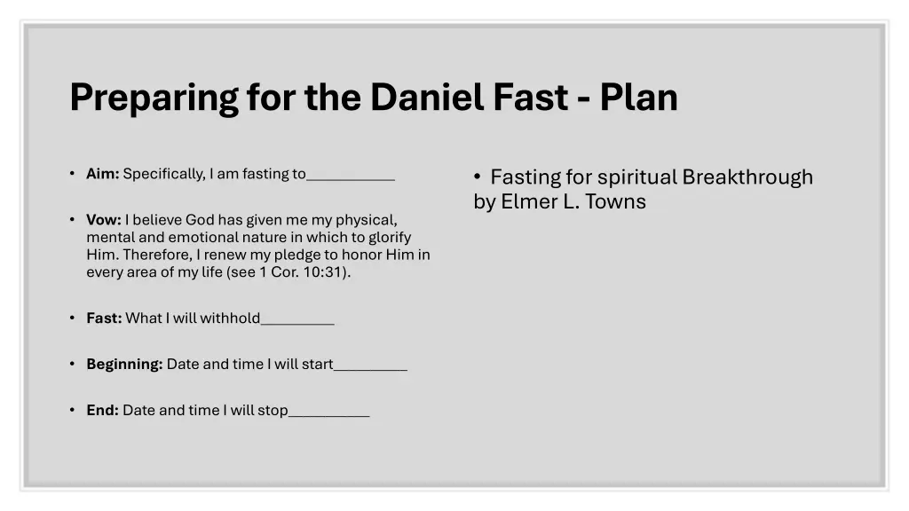 preparing for the daniel fast plan