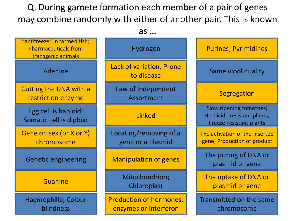 q during gamete formation each member of a pair