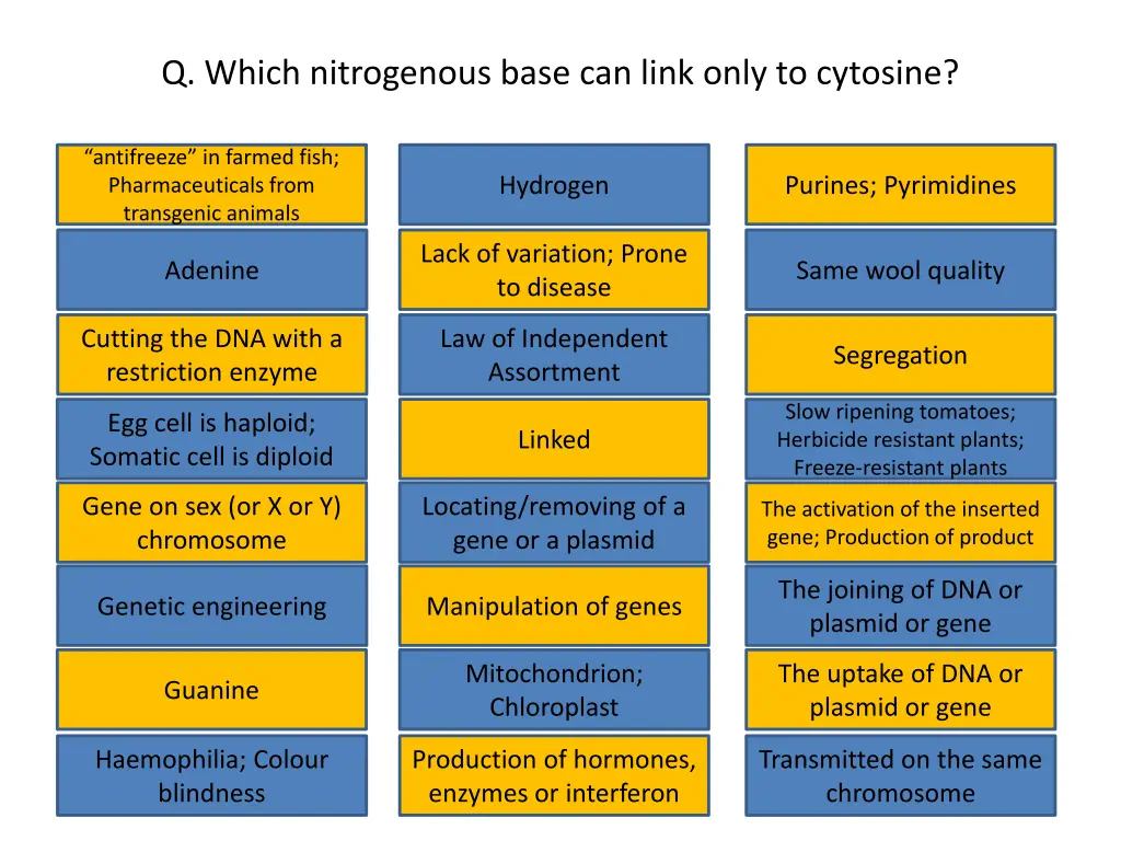 q which nitrogenous base can link only to cytosine